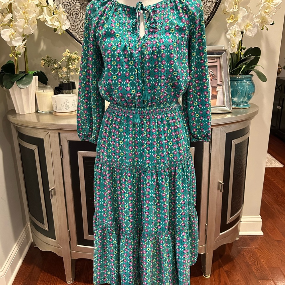 Matilda Jane Teal Green Floral Tie-Neck Maxi Dress